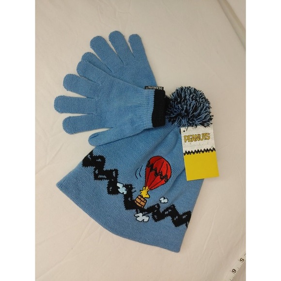 Children's Youth Kids Snoopy Woodstock Pom Pom Beanie Hat Cap & Mittens New Knit - Picture 9 of 9